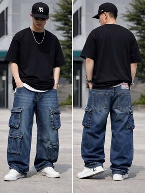 True Religion Baggy Multi Pocket Cargo Jeans Men’s Size 40 Blue Wide Leg Denim